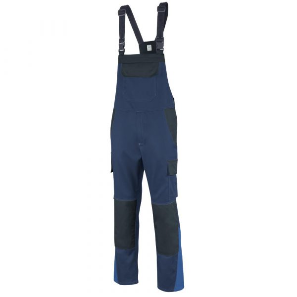 teamdress ecoRover Safety Plus Multinorm Latzhose mit Störlichtbogenklasse 2 und Chemikalienschutz in Marine Schwarz