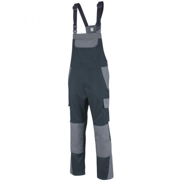 teamdress Ecorover Safety Latzhose mit Störlichtbogenklasse 1 und Chemikalienschutz in Schwarz Grau