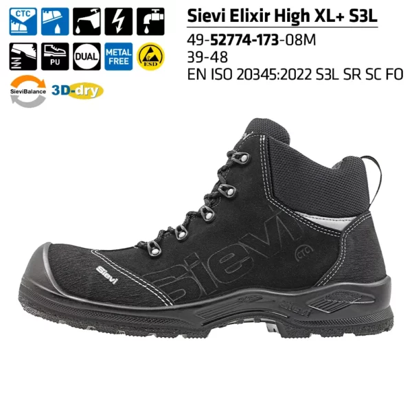 Sievi Elixir High XL+ S3L Sicherheitsstiefel in extra weite 14